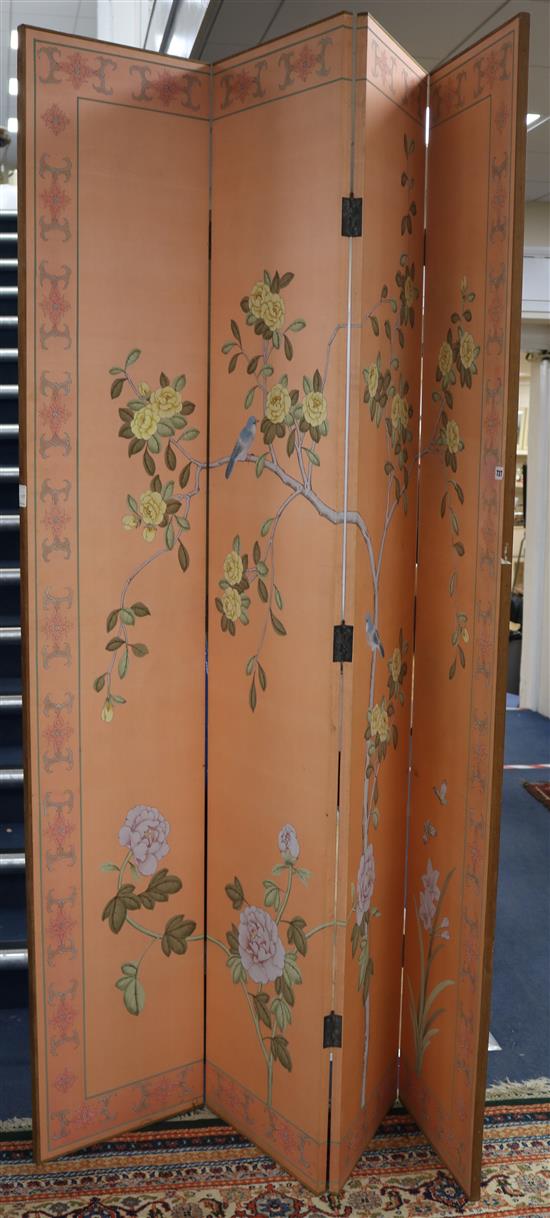 A four fold Oriental screen, H.213cm